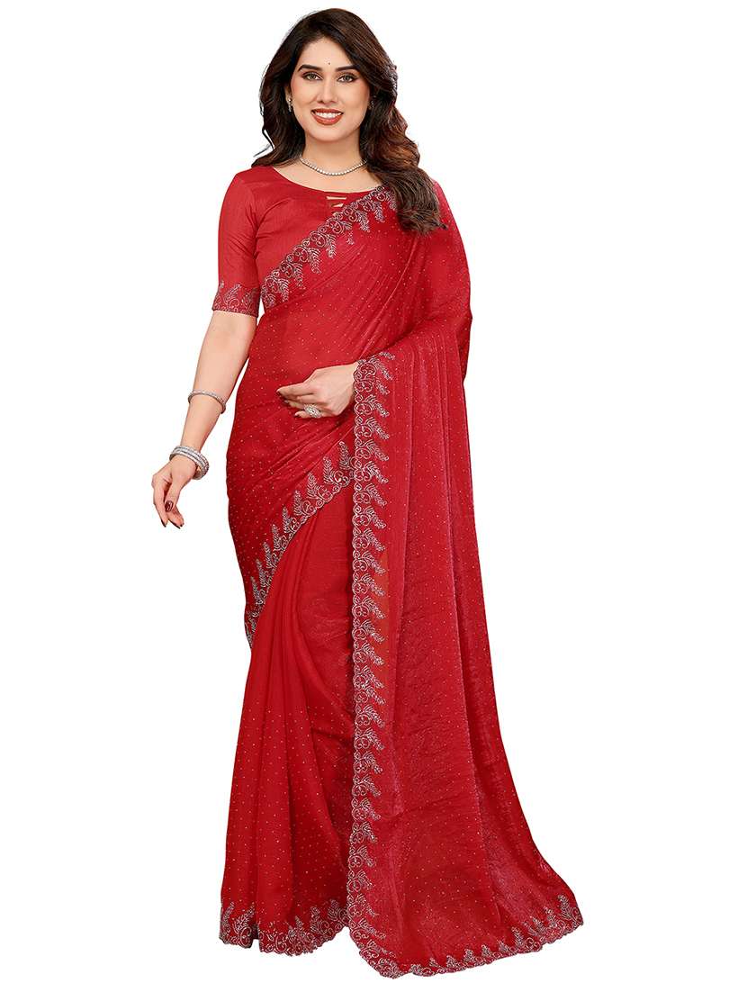 women solid with work embellished saree with blouse