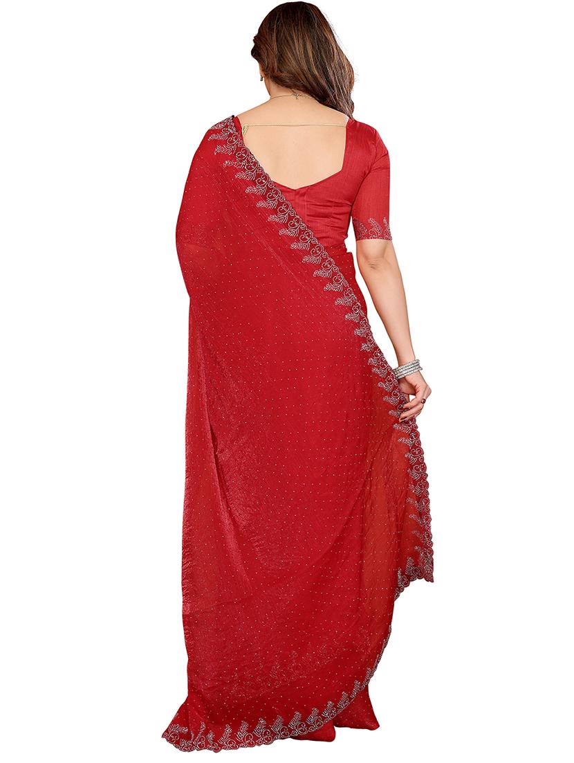women solid with work embellished saree with blouse - 22048239 - Standard Image - 2