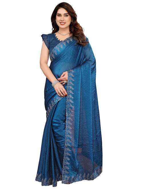 women solid with work embellished saree with blouse - 22048244 -  Standard Image - 0