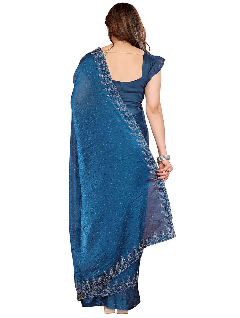 women solid with work embellished saree with blouse - 22048244 - Standard Image - 2