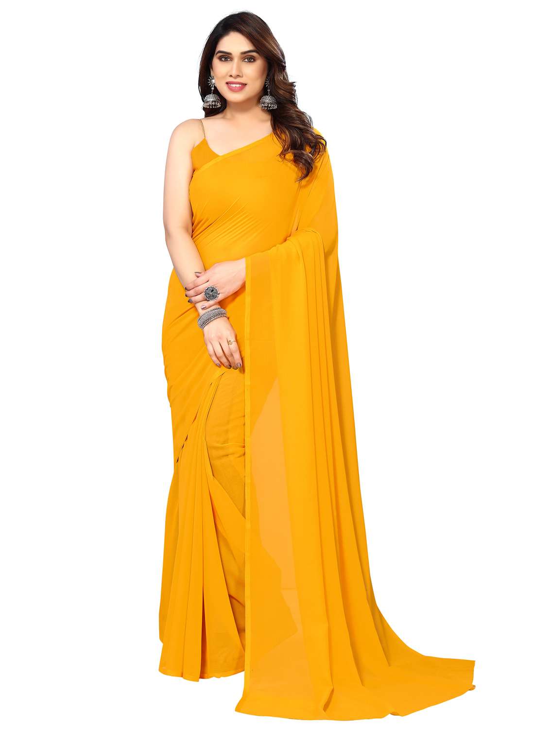 women solid plain saree with blouse