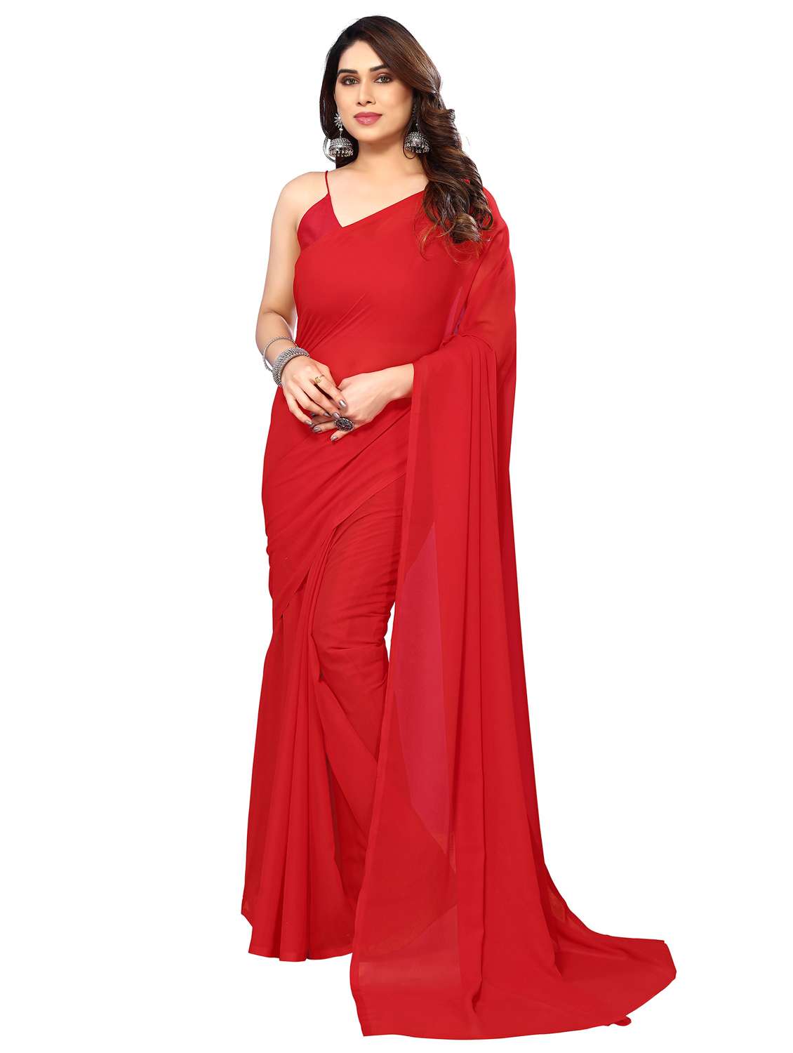 women solid plain saree with blouse