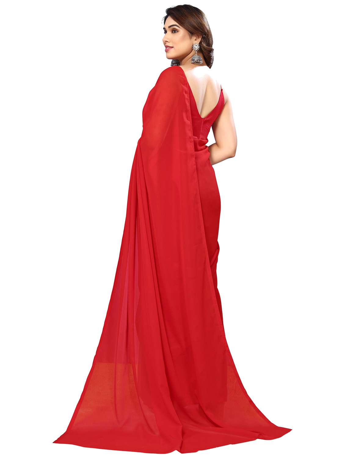 women solid plain saree with blouse - 22048251 - Standard Image - 2