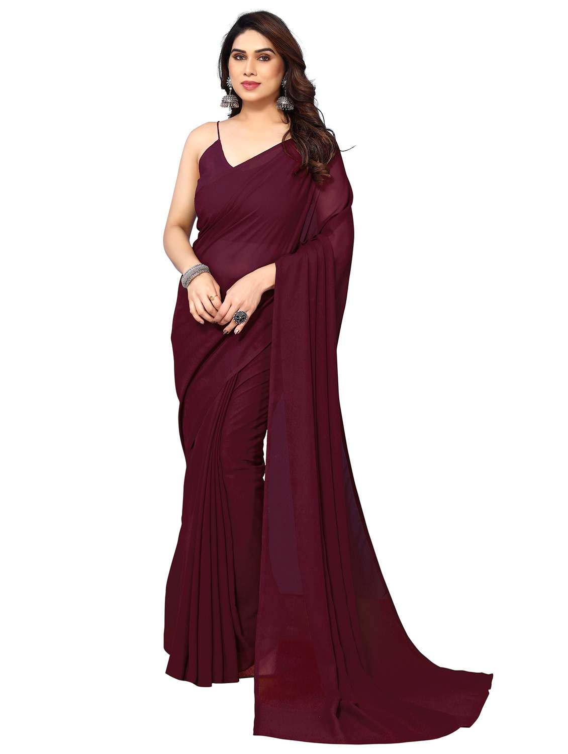 women solid plain saree with blouse