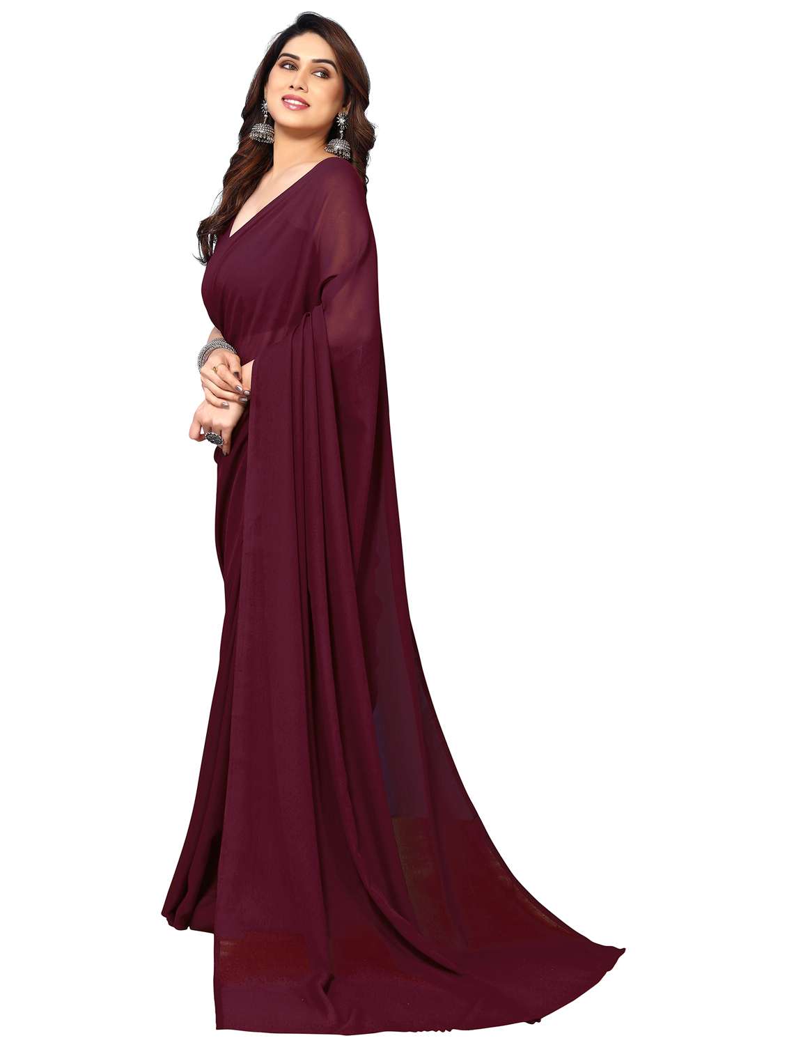 women solid plain saree with blouse - 22048254 -  Standard Image - 2