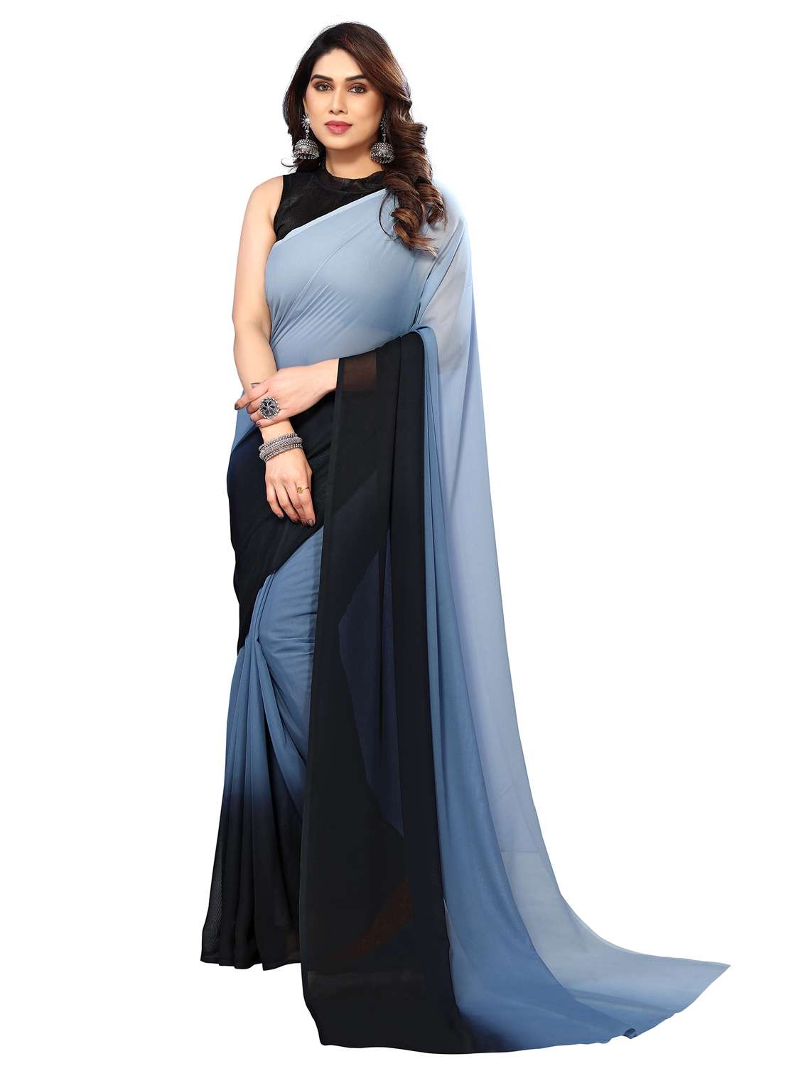 women ombre printed saree with blouse