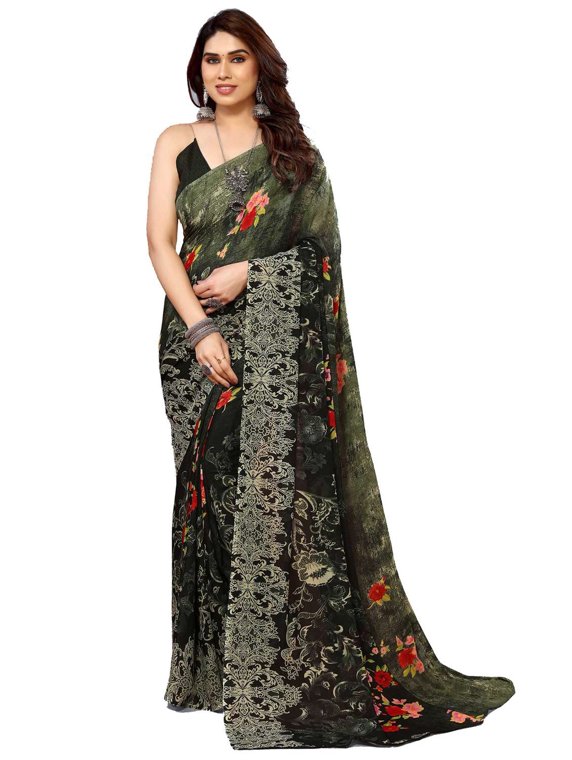 women printed casual wear saree with blouse