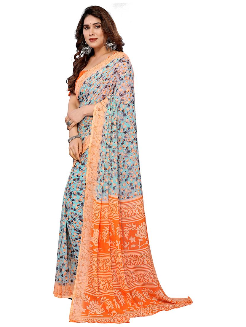 orange georgette printed saree with blouse - 22048363 - Standard Image - 2