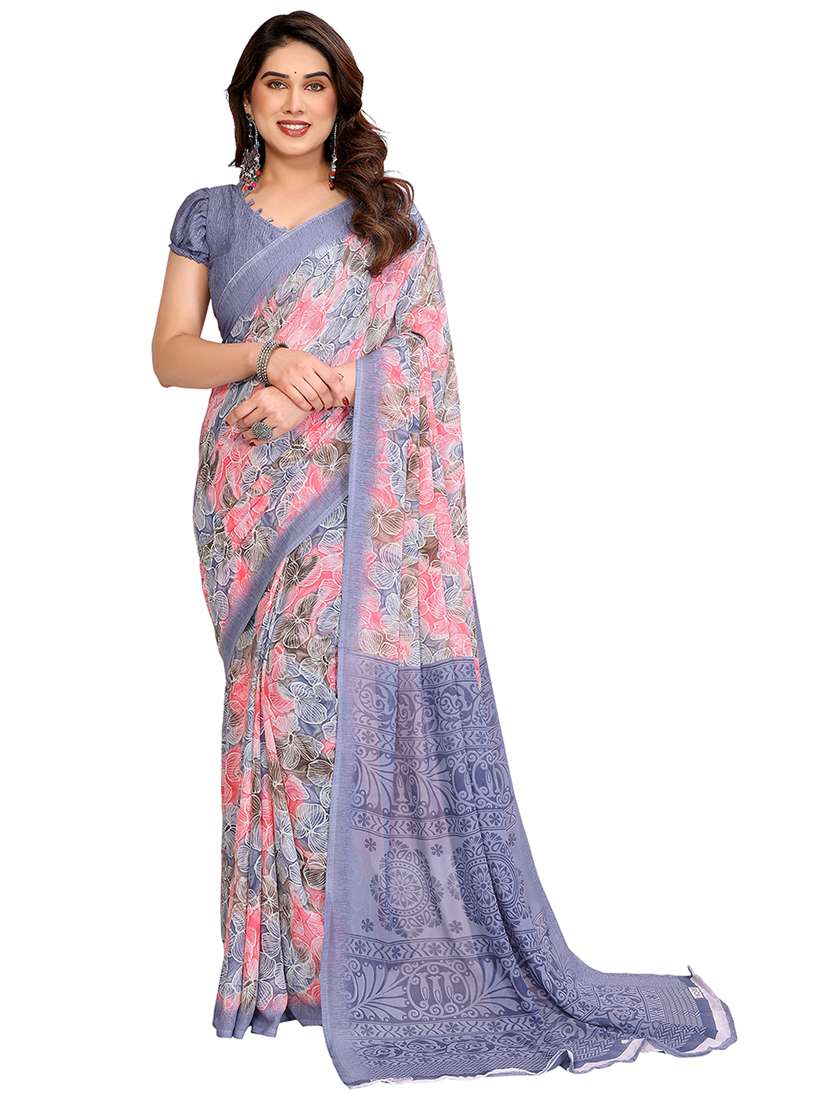 women printed casual wear saree with blouse