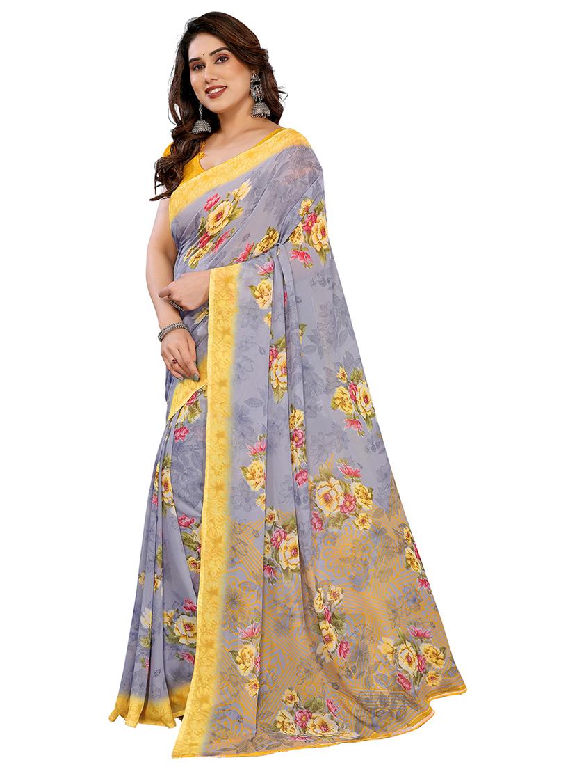 grey georgette printed saree with blouse - 22048391 - Standard Image - 2