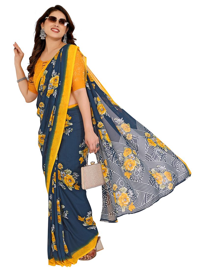 turquoise georgette printed saree with blouse - 22048398 - Standard Image - 2