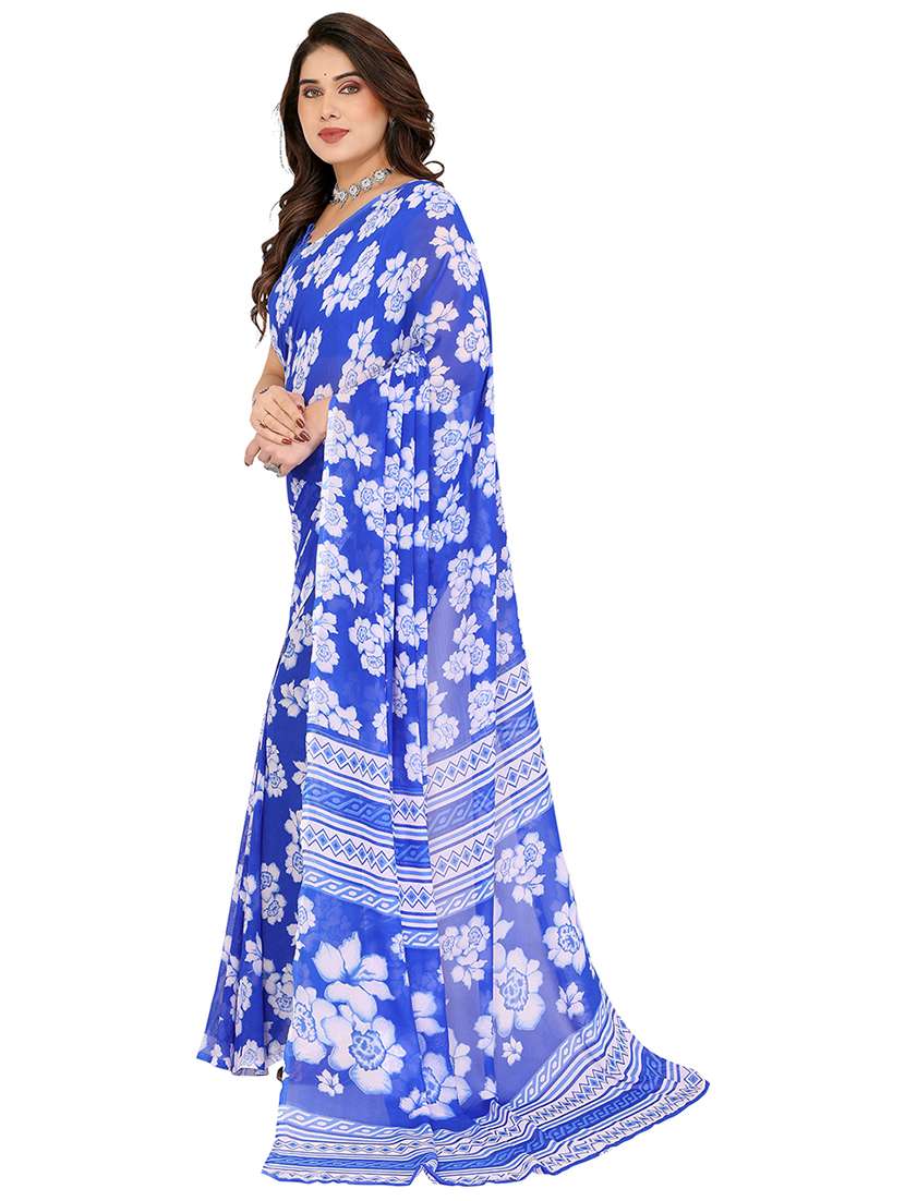 blue georgette printed saree with blouse - 22048451 - Standard Image - 2
