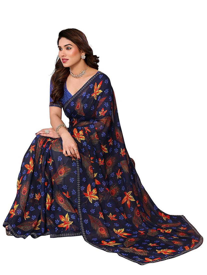 women printed casual wear saree with blouse - 22048512 -  Standard Image - 2