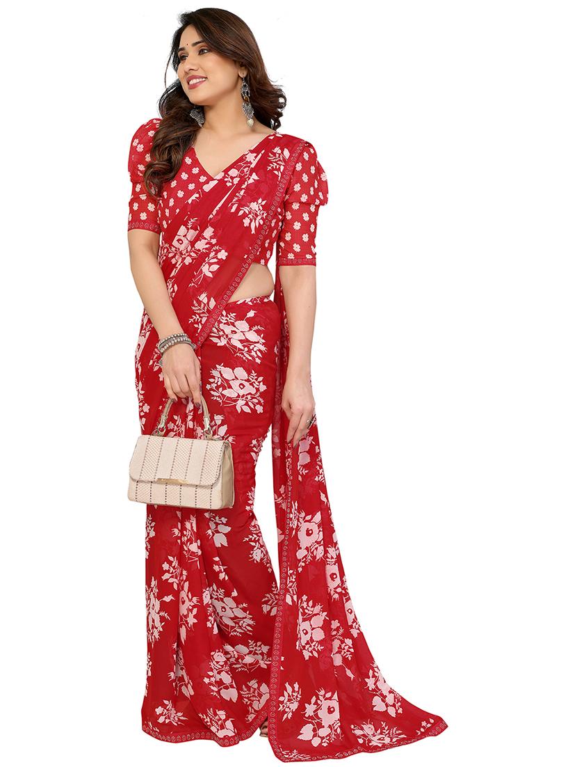 red georgette bordered saree with blouse - 22048535 - Standard Image - 2