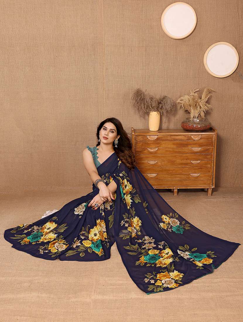 women printed casual wear saree with blouse - 22048587 -  Standard Image - 2