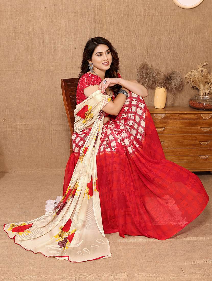 women printed casual wear saree with blouse - 22048588 -  Standard Image - 2