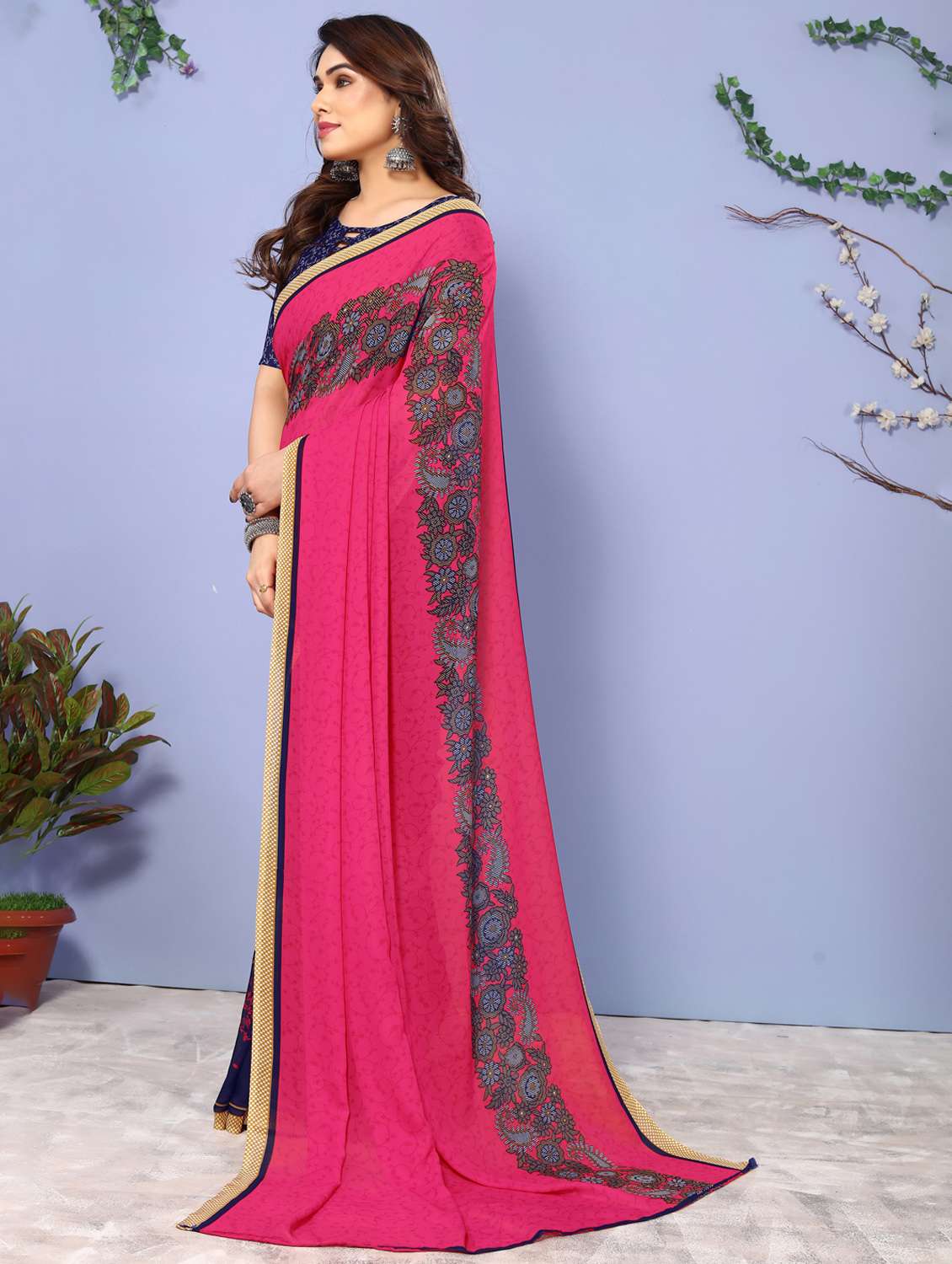 women printed casual wear saree with blouse - 22048605 -  Standard Image - 2