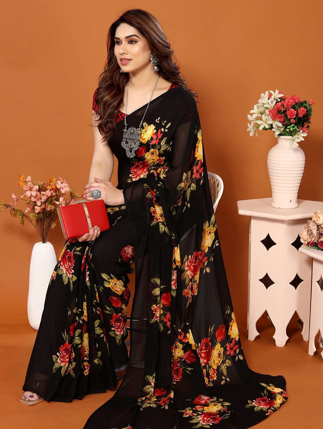 women printed casual wear saree with blouse - 22048646 -  Standard Image - 2