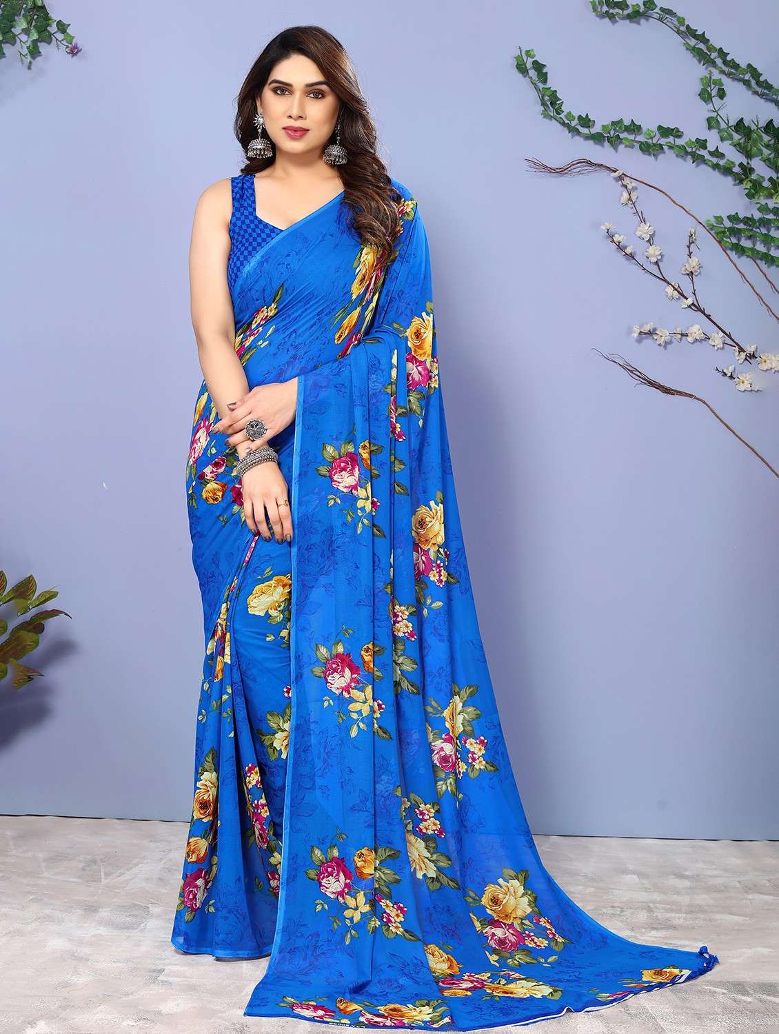 women printed casual wear saree with blouse - 22048647 -  Standard Image - 2