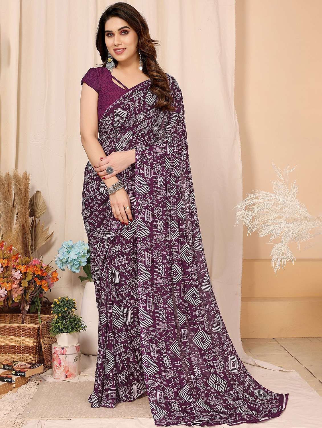 women printed casual wear saree with blouse