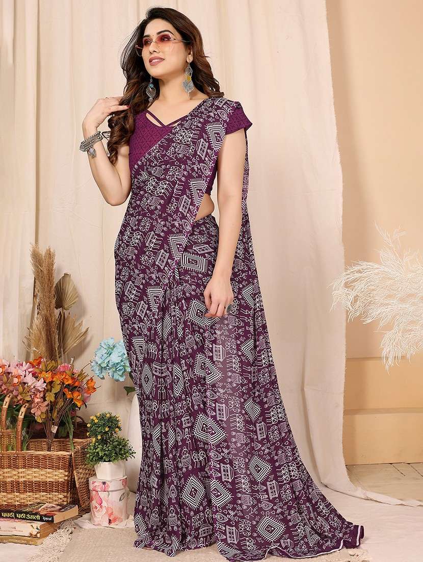 women printed casual wear saree with blouse - 22048662 -  Standard Image - 2