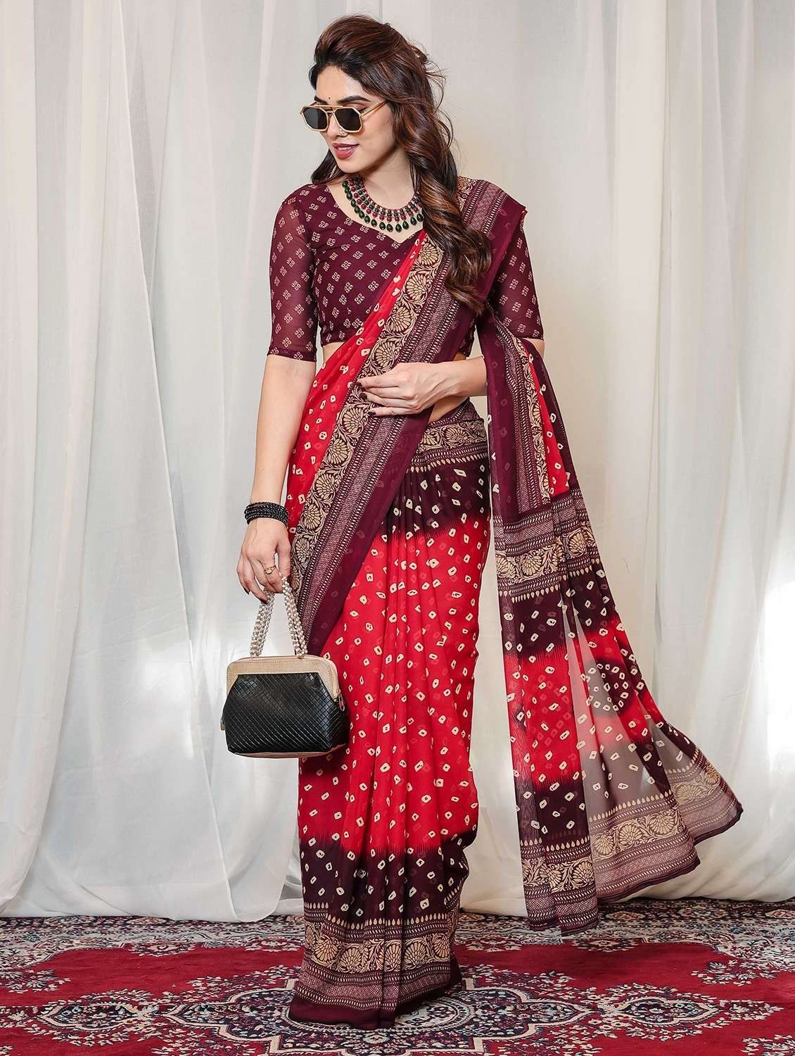 women printed casual wear saree with blouse - 22048664 -  Standard Image - 2