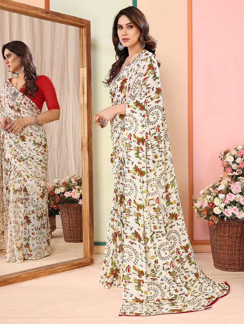 women printed casual wear saree with blouse - 22048687 -  Standard Image - 2
