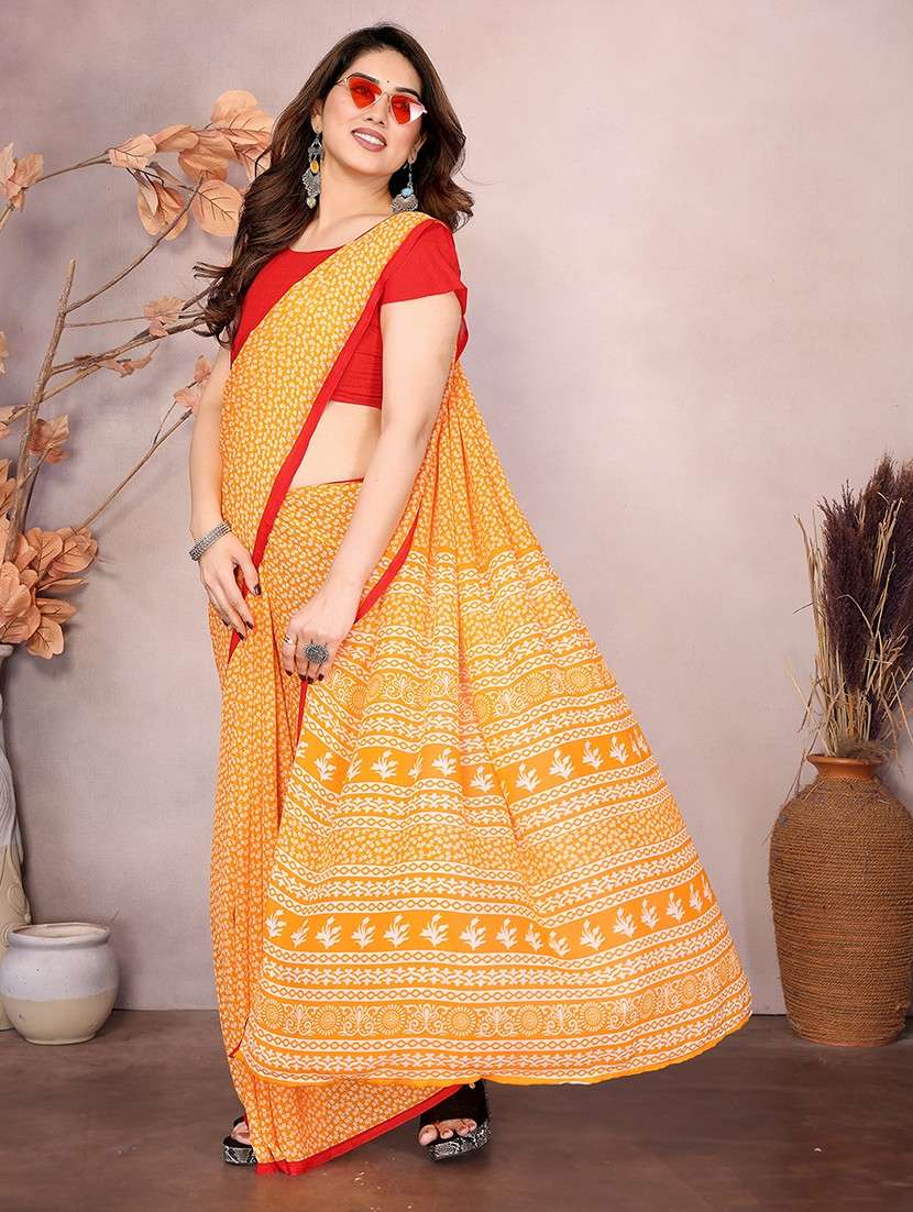 women printed casual wear saree with blouse - 22048697 -  Standard Image - 2