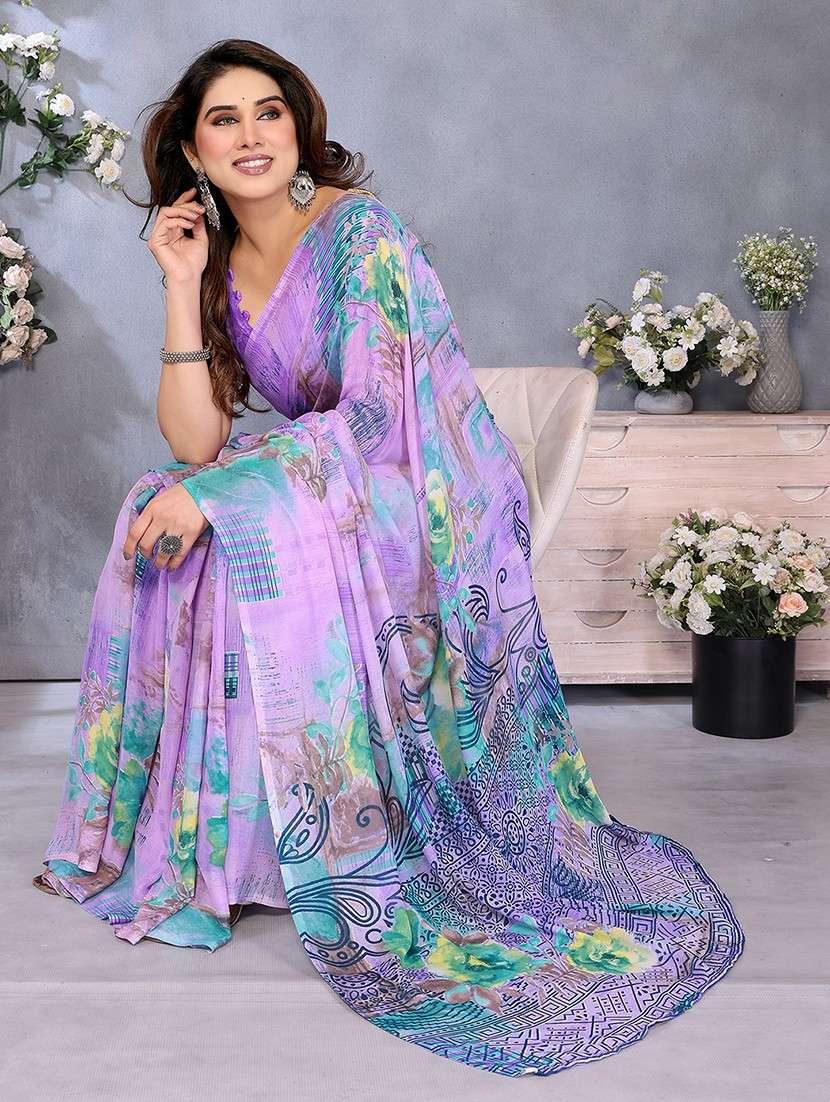 women printed casual wear saree with blouse - 22048713 -  Standard Image - 2