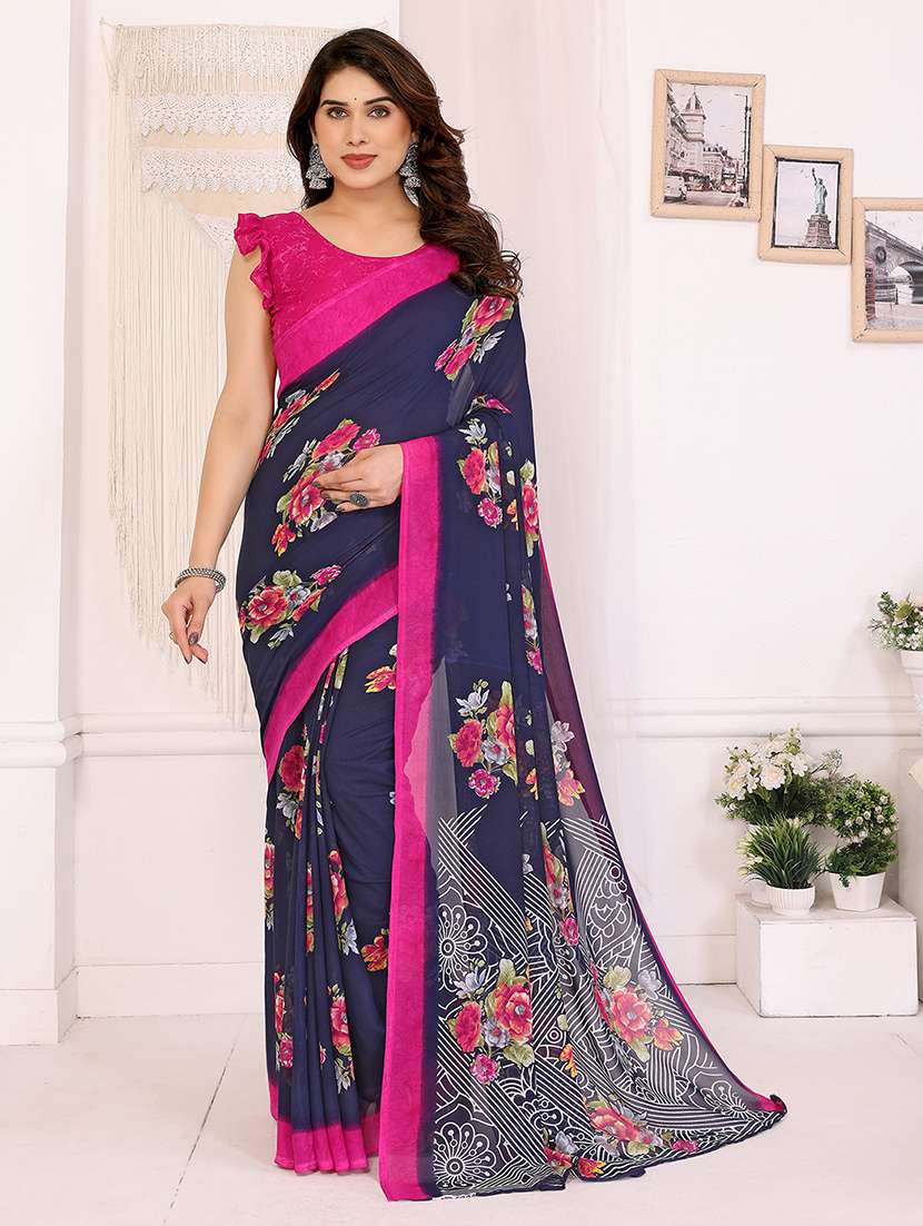 women printed casual wear saree with blouse - 22048732 -  Standard Image - 2