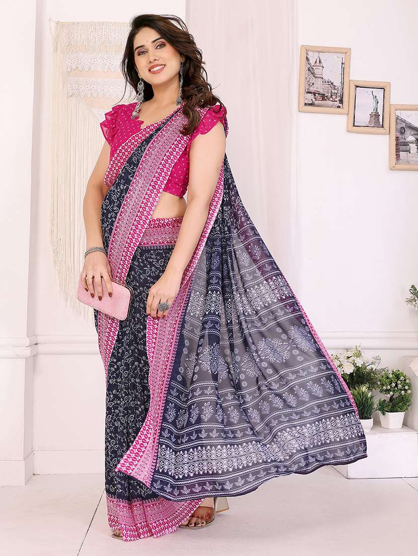 women printed casual wear saree with blouse - 22048796 -  Standard Image - 2