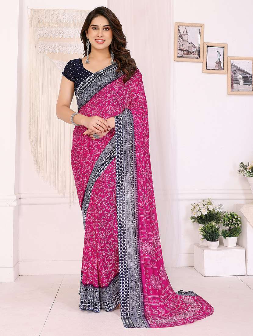 women printed casual wear saree with blouse