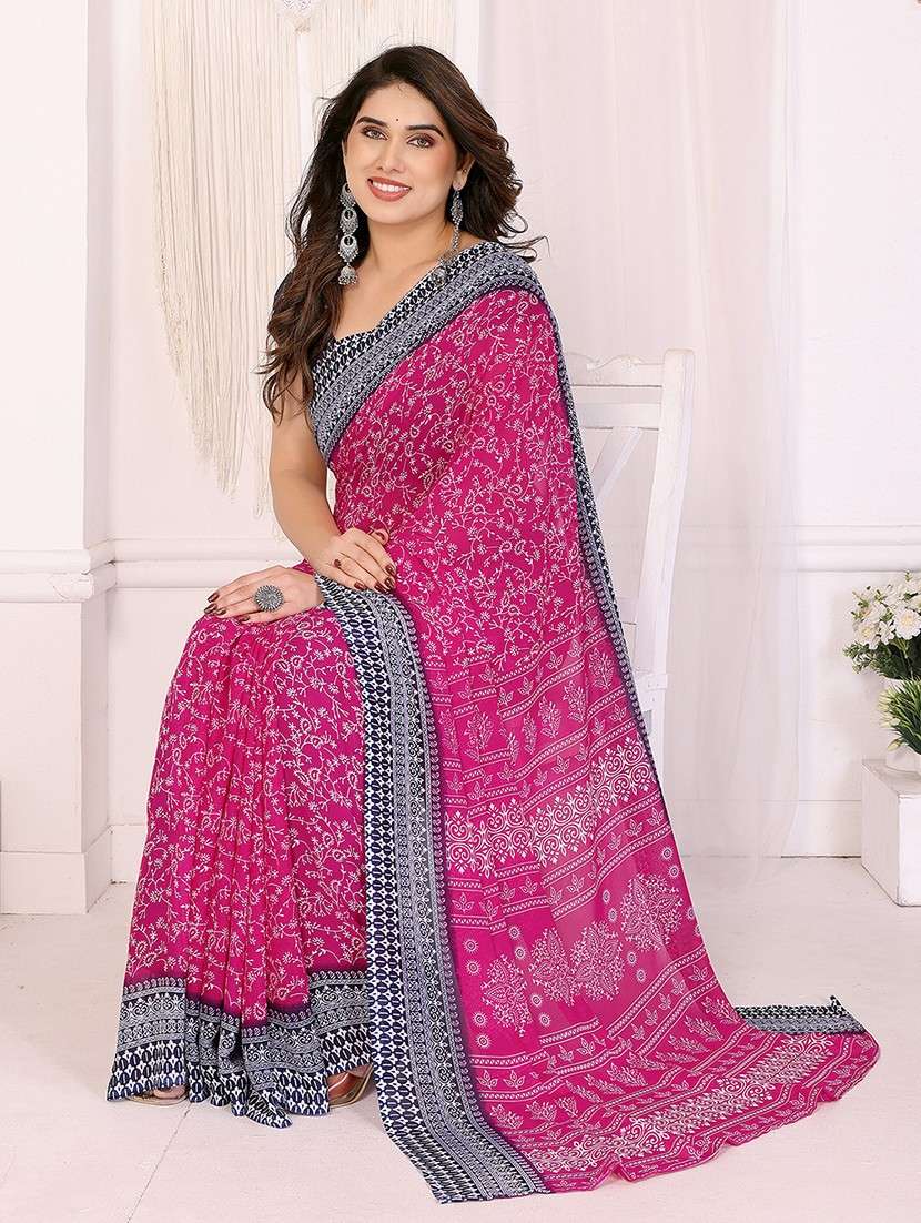 Women Printed Casual Wear Saree With Blouse - 22048798 -  Standard Image - 2