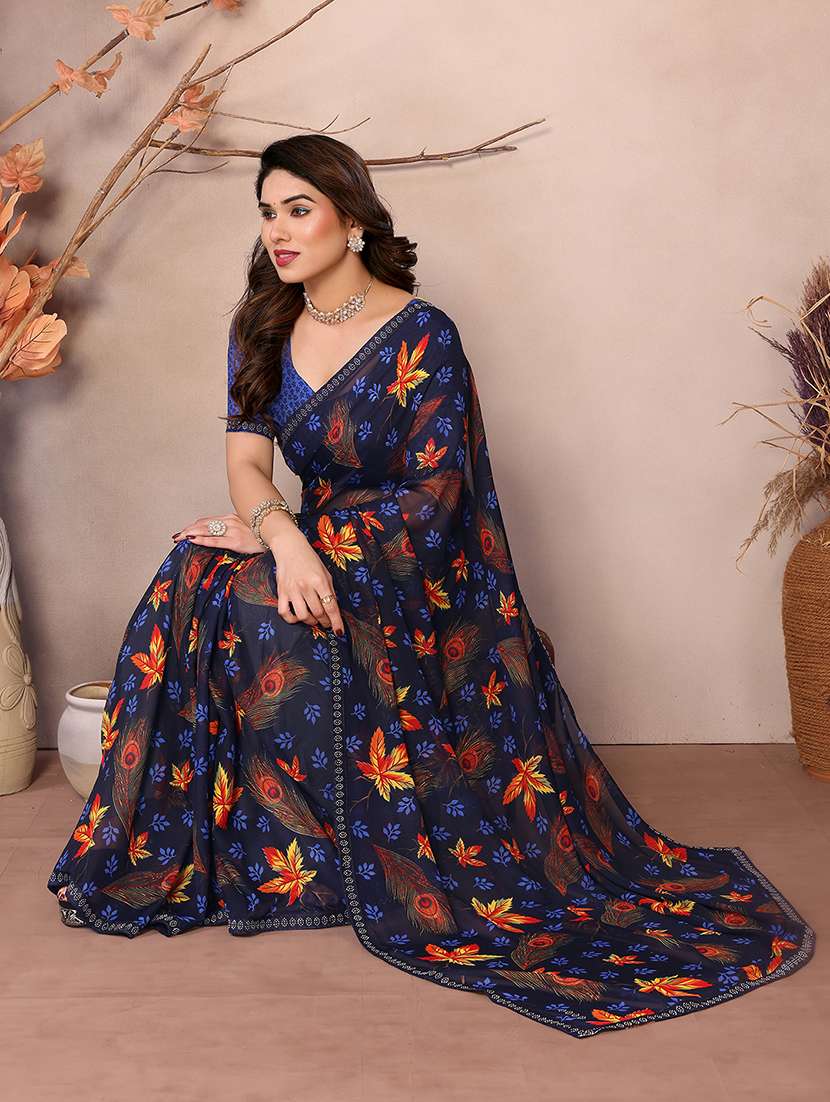 women printed casual wear saree with blouse - 22048849 -  Standard Image - 2