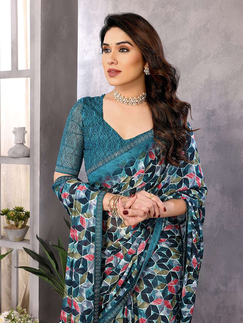women printed casual wear saree with blouse - 22048853 -  Standard Image - 2