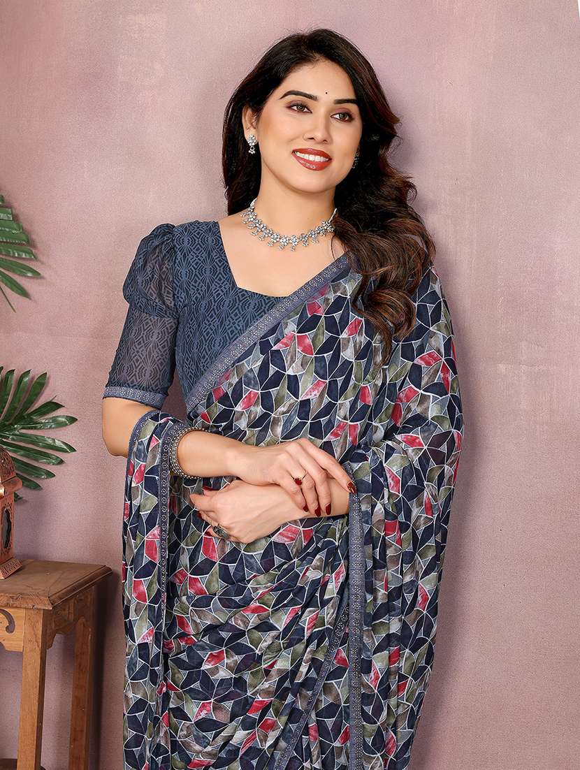 women printed casual wear saree with blouse - 22048879 -  Standard Image - 2