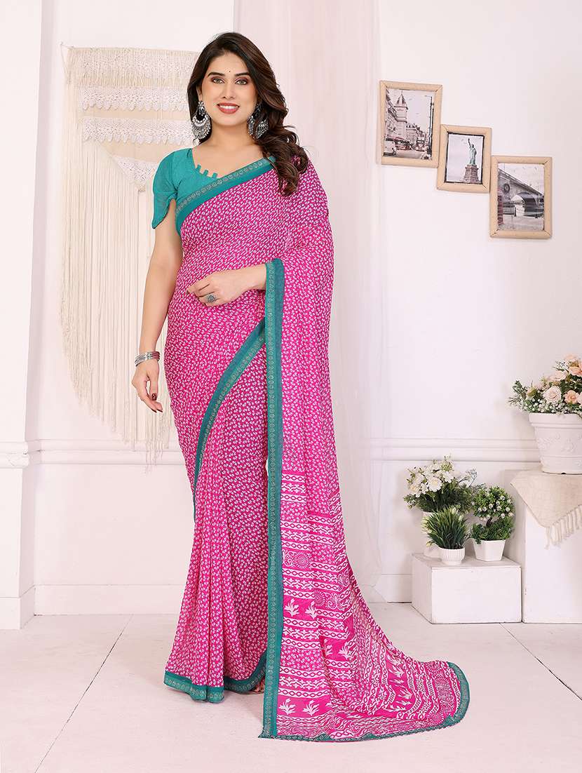 women printed casual wear saree with blouse