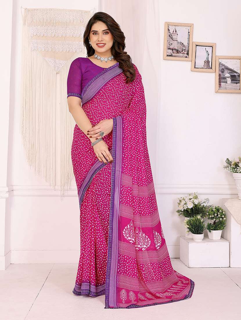 women printed casual wear saree with blouse