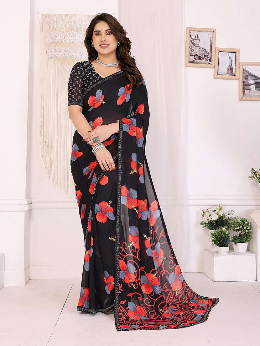women printed casual wear saree with blouse - 22048899 -  Zoom Image - 0