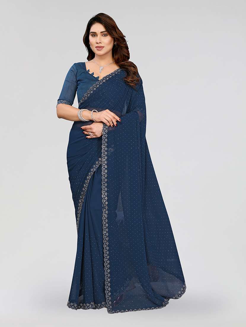 women solid with work embellished saree with blouse
