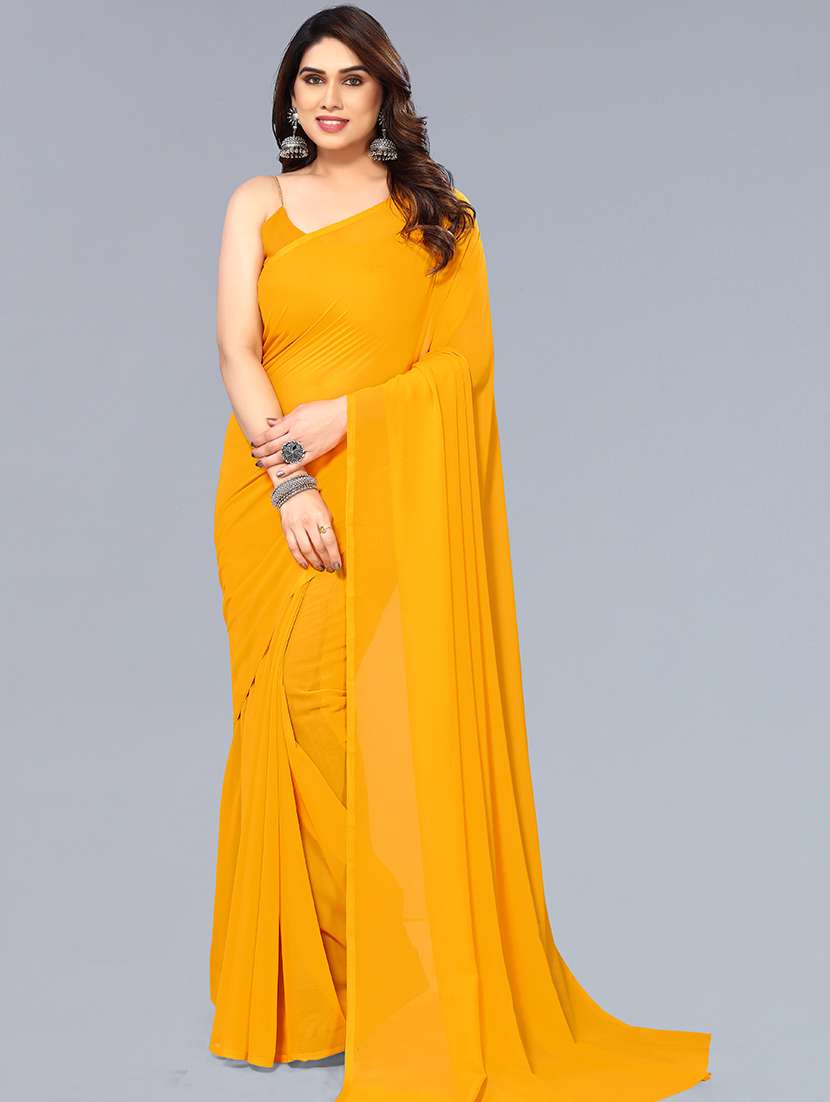 women solid plain saree with blouse