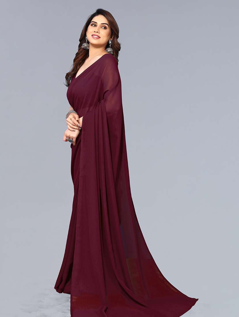 women solid plain saree with blouse - 22048948 -  Standard Image - 2