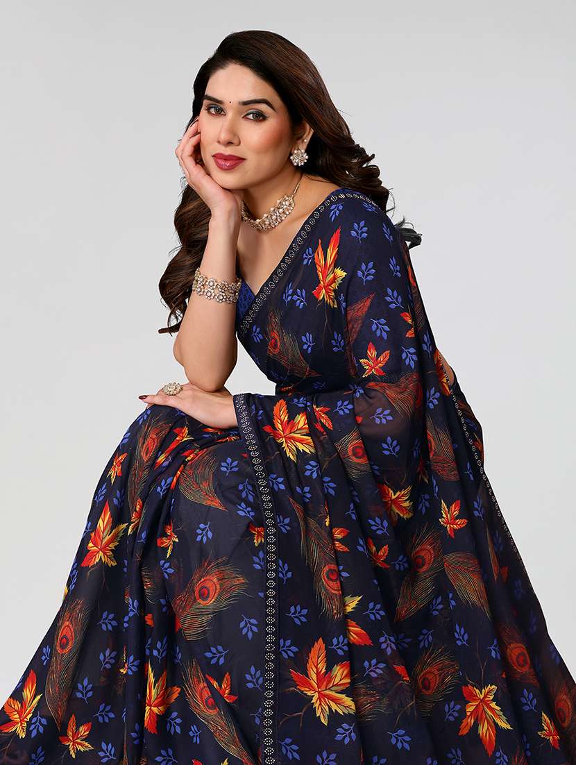 women printed casual wear saree with blouse - 22049216 -  Standard Image - 2