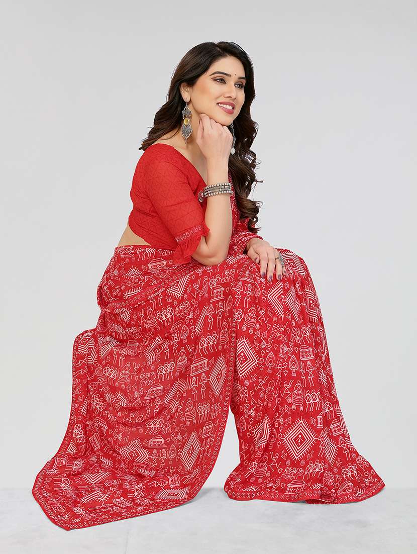 women printed casual wear saree with blouse - 22049242 -  Standard Image - 2