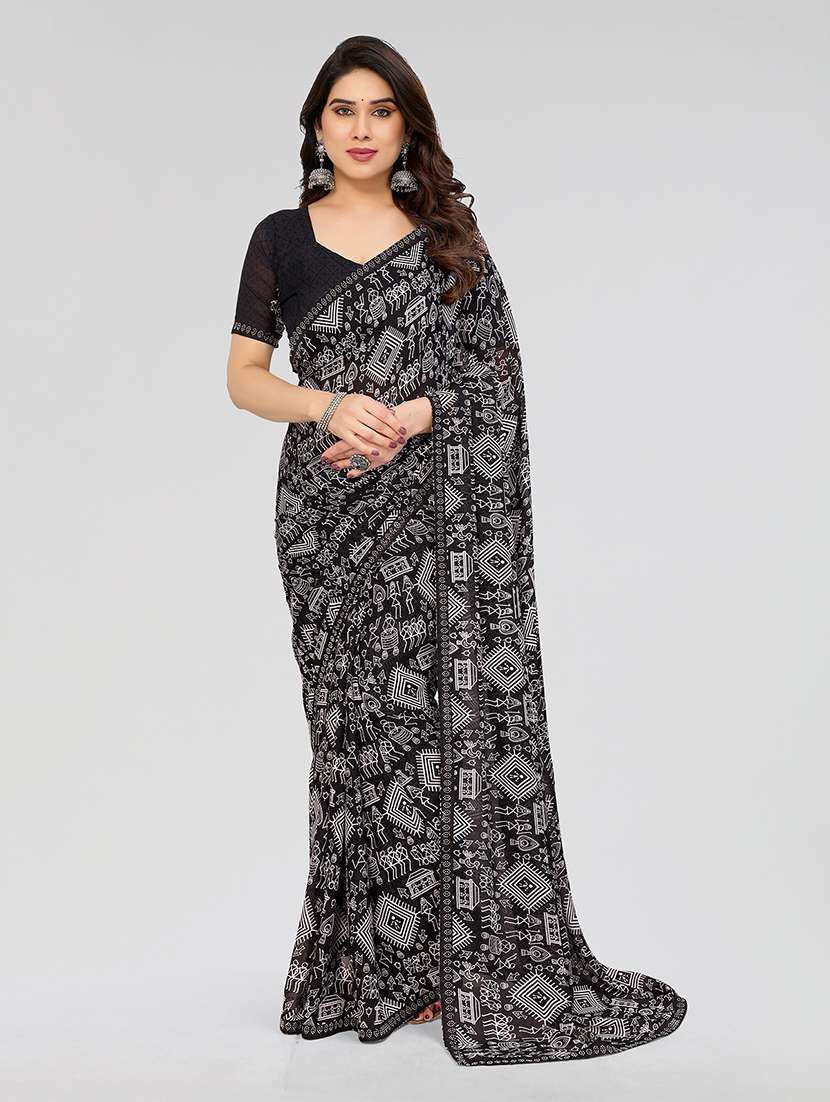 women printed casual wear saree with blouse