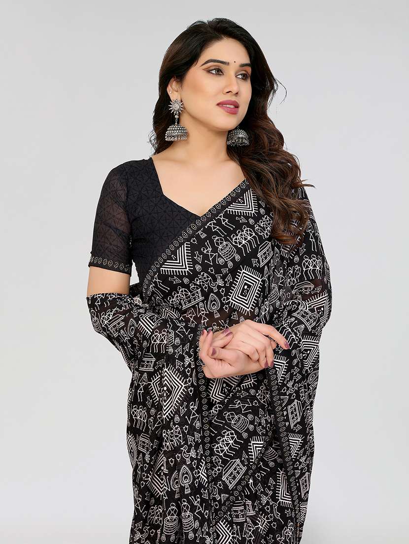 women printed casual wear saree with blouse - 22049243 -  Standard Image - 2