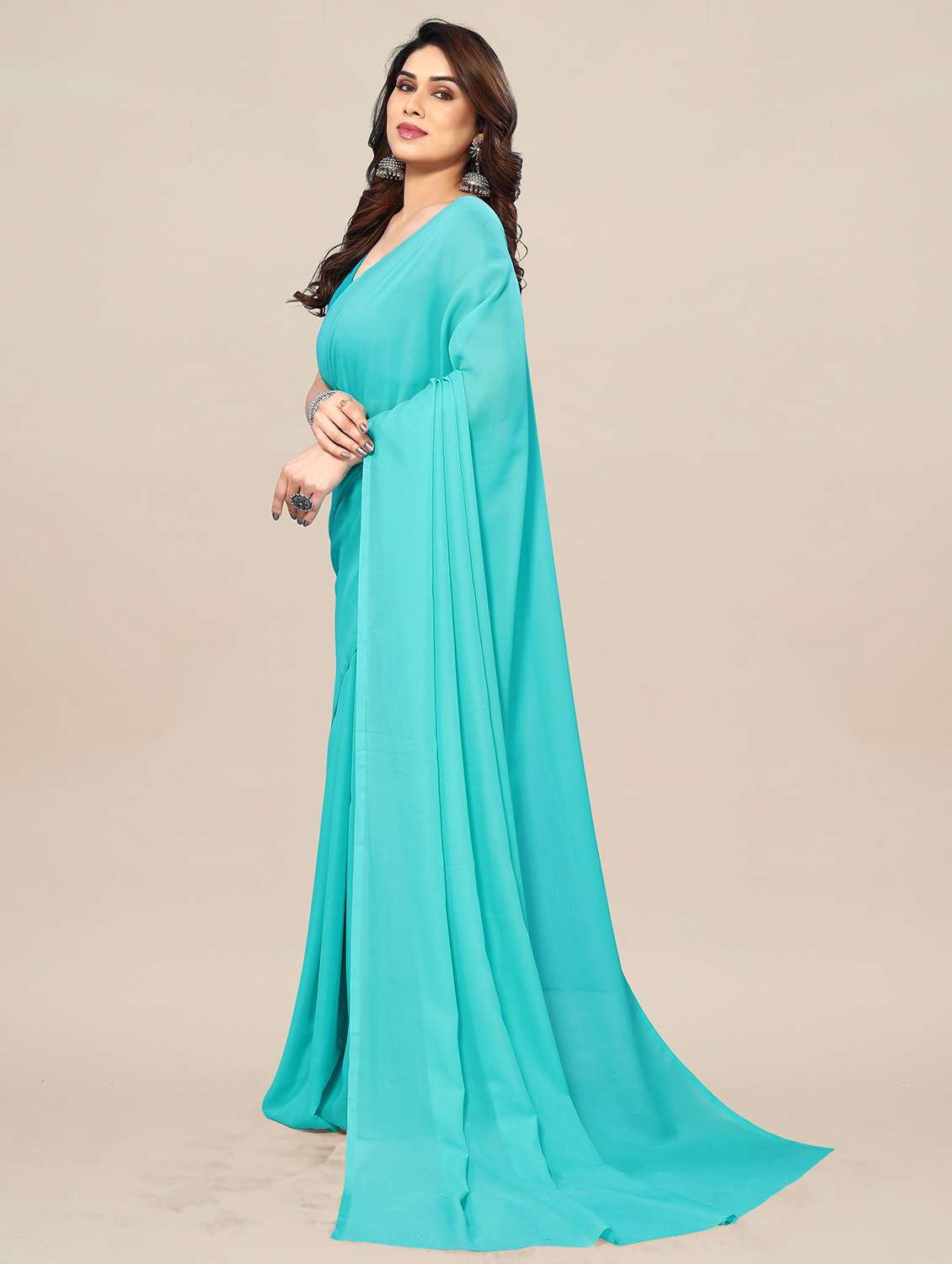 women solid plain saree with blouse - 22049298 -  Standard Image - 2