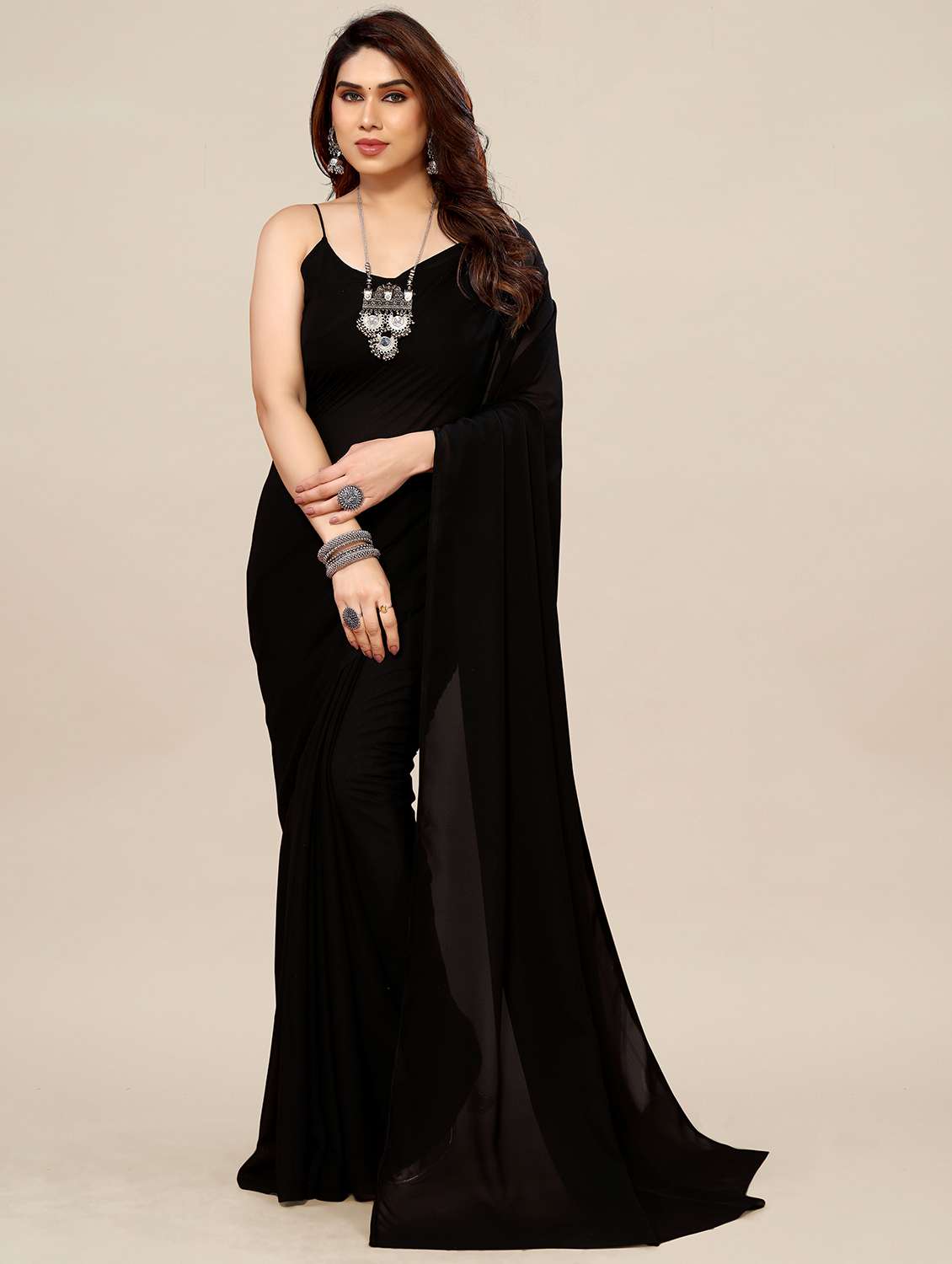 women solid plain saree with blouse