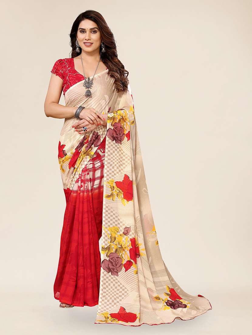 women printed casual wear saree with blouse