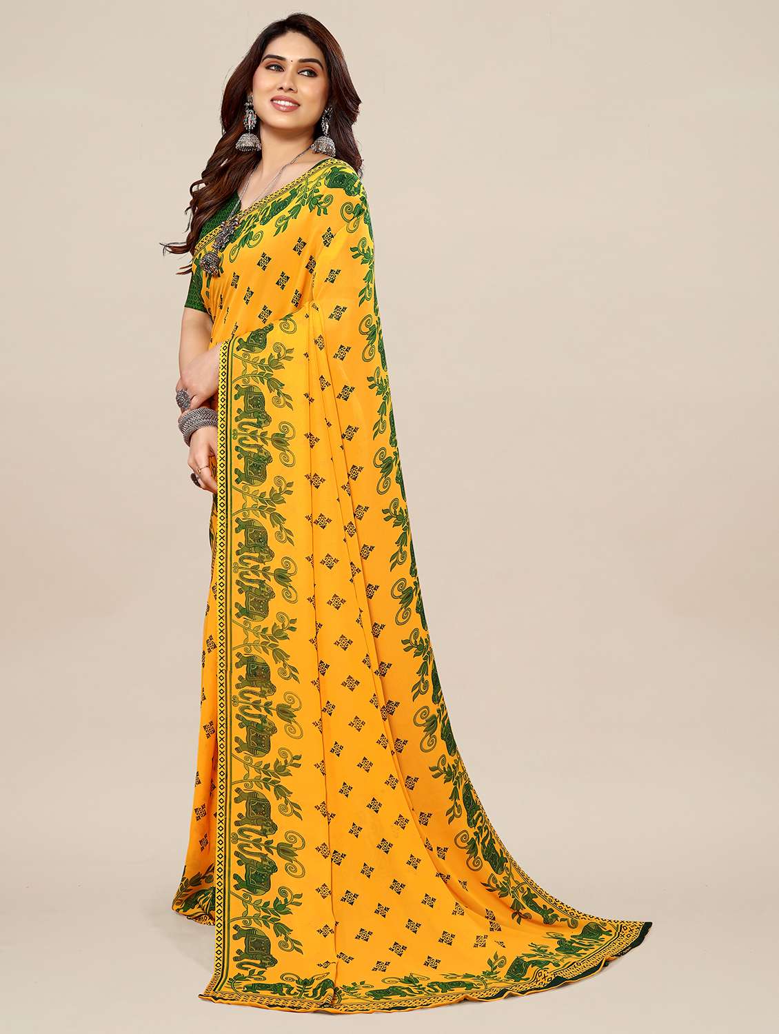 women printed casual wear saree with blouse - 22049349 -  Standard Image - 2